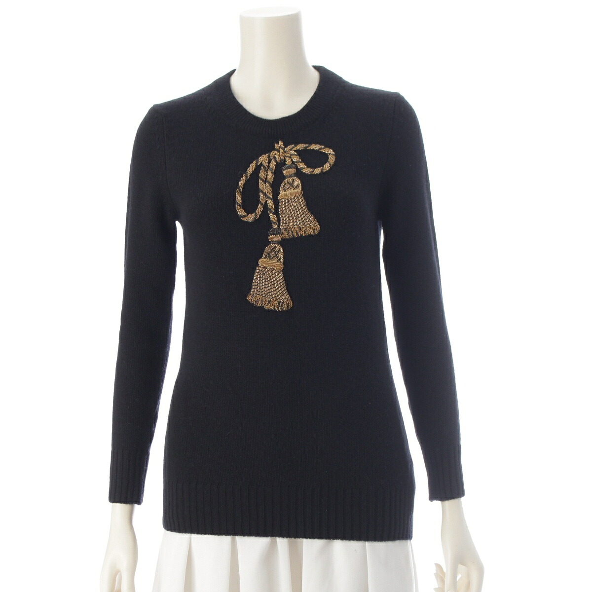 ドルチェアンドガッバーナ DOLCE&GABBANA ウール エンブロイダリー ニット トップス FR018Z ブラック ゴールド 38【中古】【正規品保証】｜retro