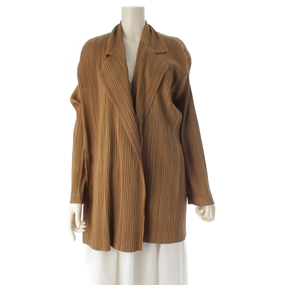 イッセイミヤケ ISSEY MIYAKE プリーツ ボタンレス テーラードジャケット 羽織 PP05-JD608 ベージュ L 【中古】【正規品保証】|retro