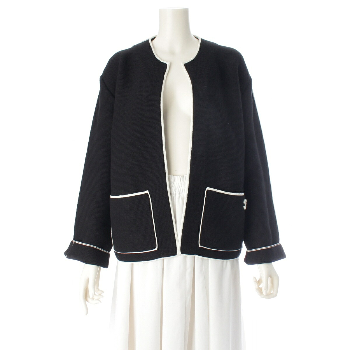 シャネル CHANEL 2026SS CCロゴ ココマーク ニット ノーカラージャケット P82266 ブラック×ホワイト 38【中古】【正規品保証】|retro