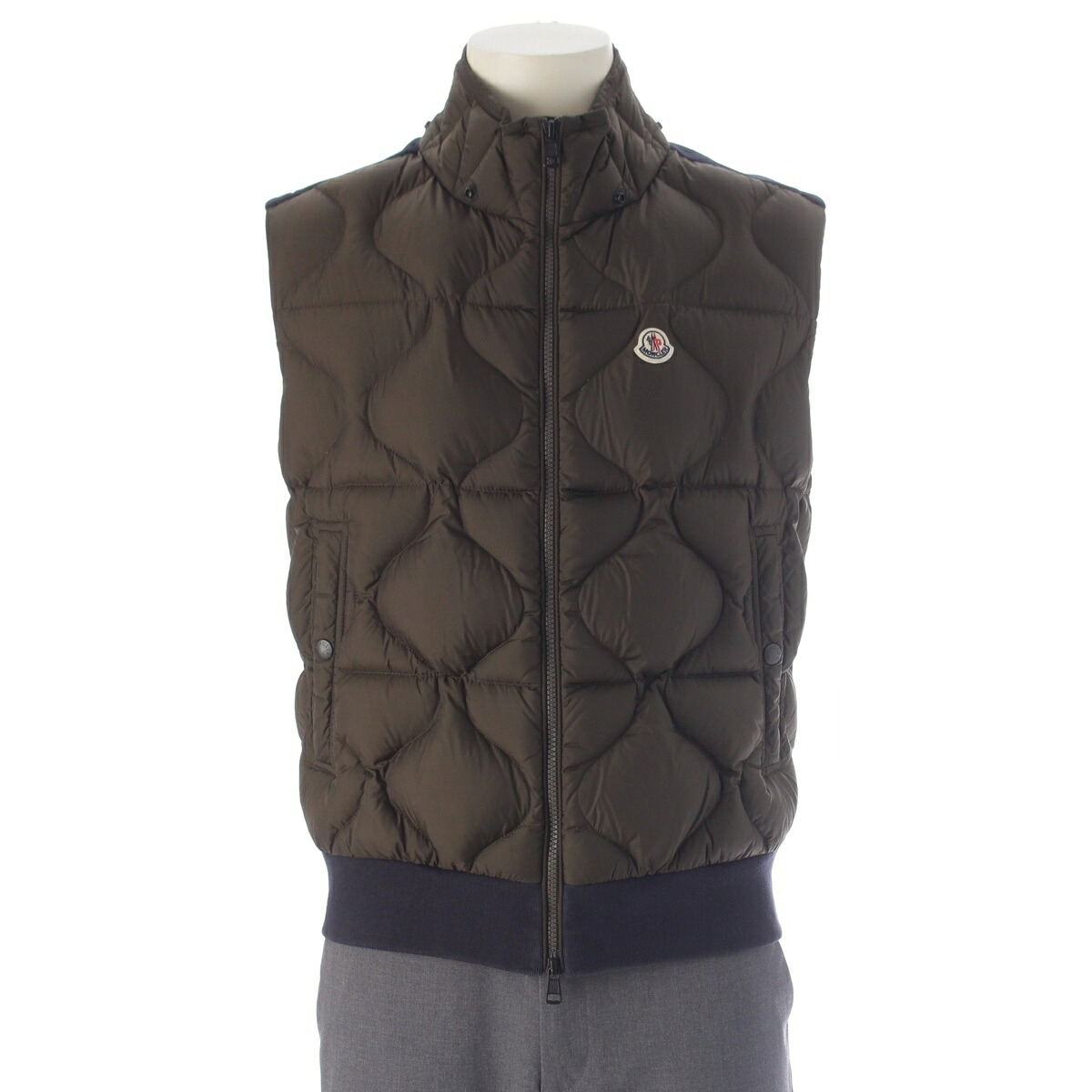 モンクレール MONCLER 17年 MAGLIA GILET ダウン スウェット ドッキング ベスト アウター カーキ ネイビー M【中古】【正規品保証】|retro