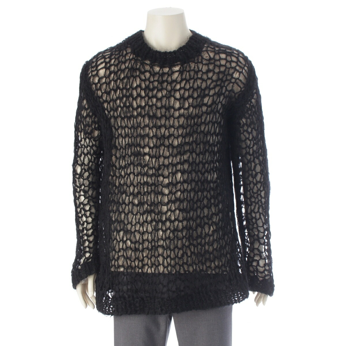 ジュンヤワタナベ JUNYA WATANABE 19AW AD2019 ウール シルク かぎ編み ニット 長袖 トップス JD-N018 ブラック アイボリー S【中古】【正規品保証】｜retro
