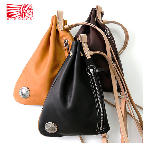 【SALE】店頭品入れ替え分限定 REDMOON レッドムーン ナップサック型ショルダーバッグ RM-BB1S [2way 本革 38mmコンチョ グローブレザー サドルレザー 経年変化 バイカーズバッグ 日本製 職人 匠 革鞄 革カバン 38mmコンチョリアルレザー 天然皮革 斜め掛け】