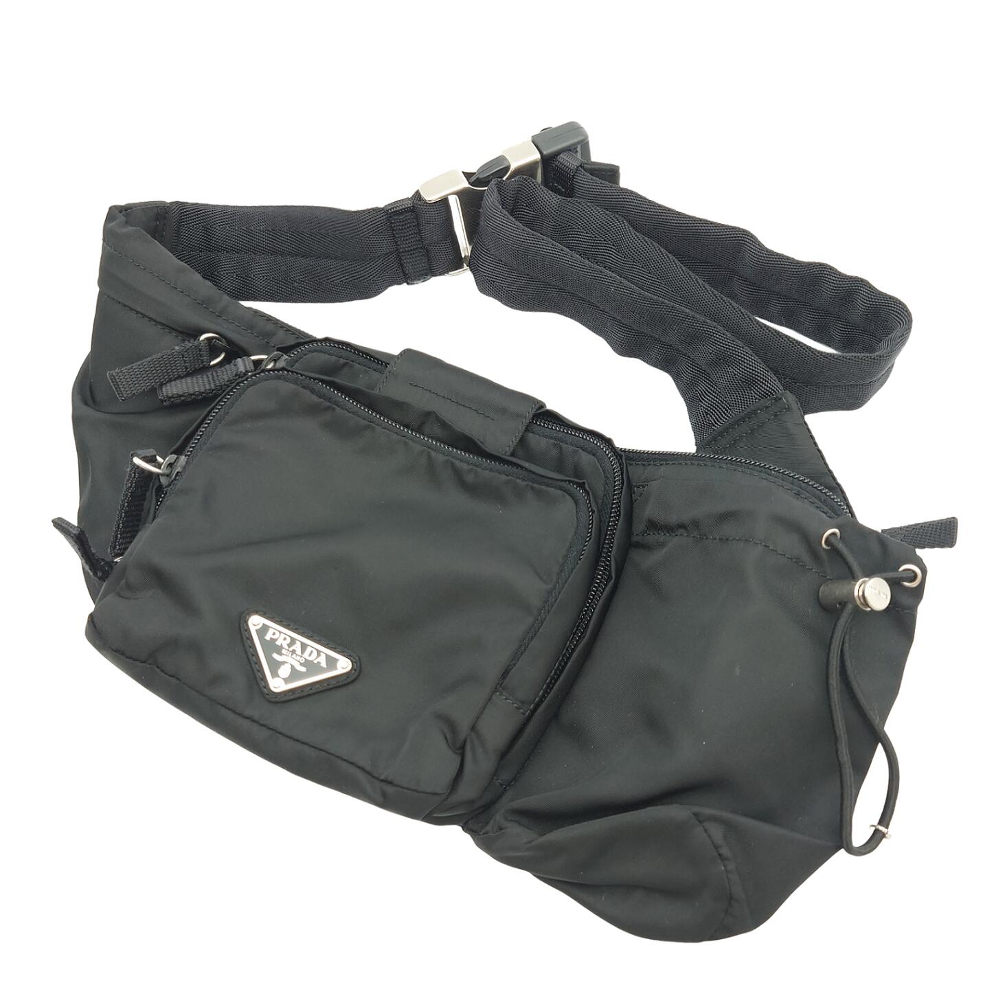 プラダ　ナイロン　ブラック　ボディバッグ　ウエストポーチ　三角プレート PRADA - 良品 PRADA プラダ 三角ロゴ ロゴ金具 ナイロン テスート
