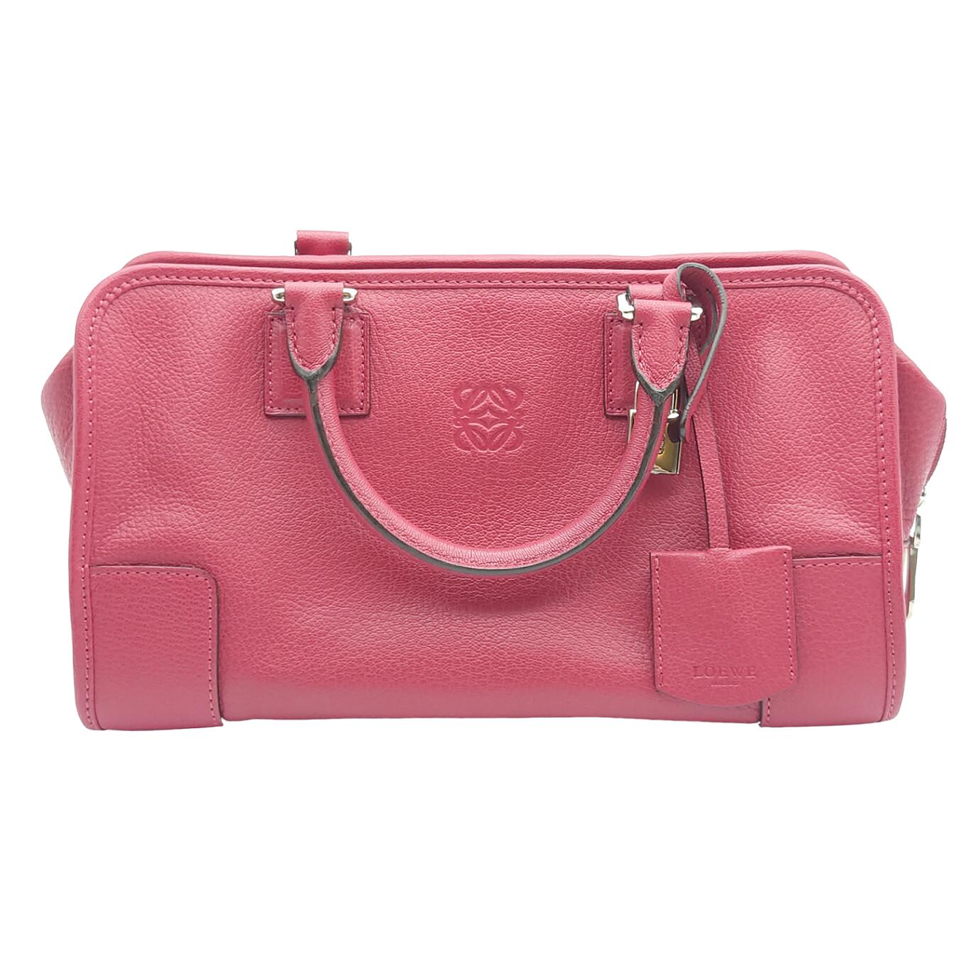ロエベ LOEWE アマソナ28 ハンドバッグ バッグ コンパクト ロゴ シンプル 華やか 自立 きれいめ エレガント おしゃれ かわいい 高級感 女性的 上品 上質 ワンポイント レッド系 シルバー レザー レディース 【中古 AB品】送料無料