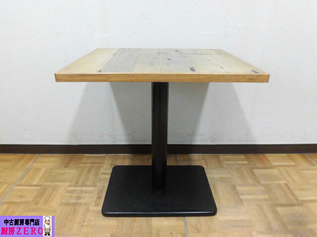 【中古】厨房 業務用 角型 カフェテーブル 木目調 1本脚 W650×D550×H700mm 1人・2人用 店舗 飲食店 フードコート ダイニング