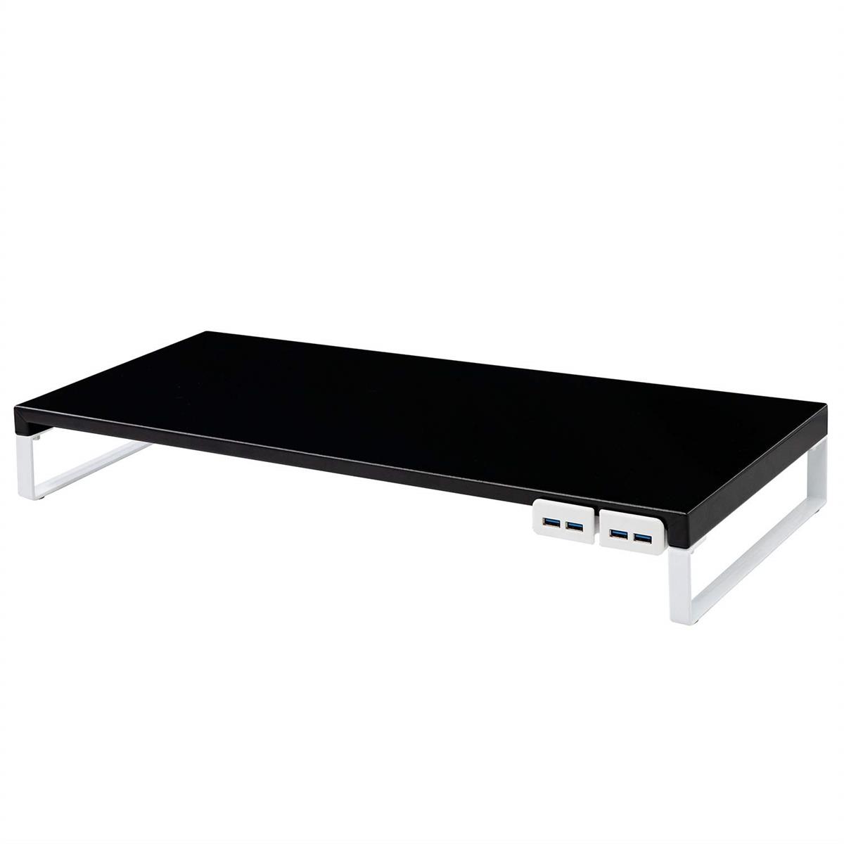 リヒトラブ マイコン台 管する台 USB 机上台 黒 幅59×奥ぶかさ25.4×高さ8糎 USB3.0こしき付 耐荷重15kg A7334-24