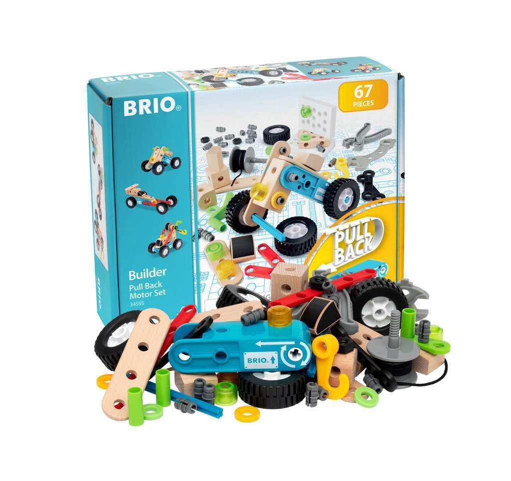 BRIO (ブリオ) ビルダー プルバックモーターセット 34595 対象年齢 3歳~ 全67ピース 【おもちゃ 玩具 木製おもちゃ ブロック 大工遊び ごっこ遊び プレゼント（誕生日/ク リ ス マ ス）】
