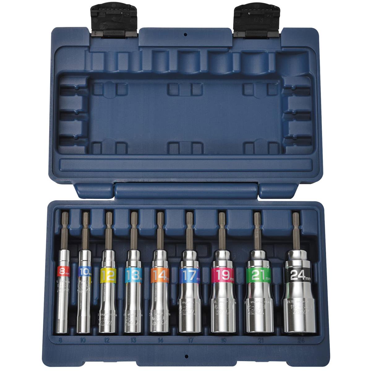 工業 (TOP) 電動ドリル用 強軸 ソケットセット 40V 36V 18V 対辺8~24mm インパクト 土木 建築 工具 ETS-824S 燕三条 日本製
