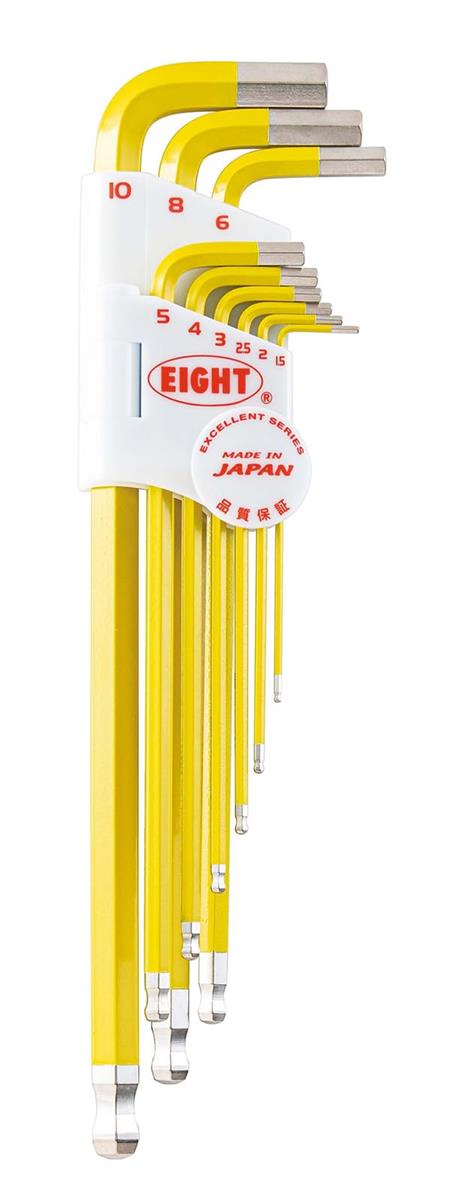 エイト 六角棒スパナ テーパーヘッド エキストラロング 単色カラーセットイエ ロー TLC-S9NYE ボールポイント六角棒レンチ