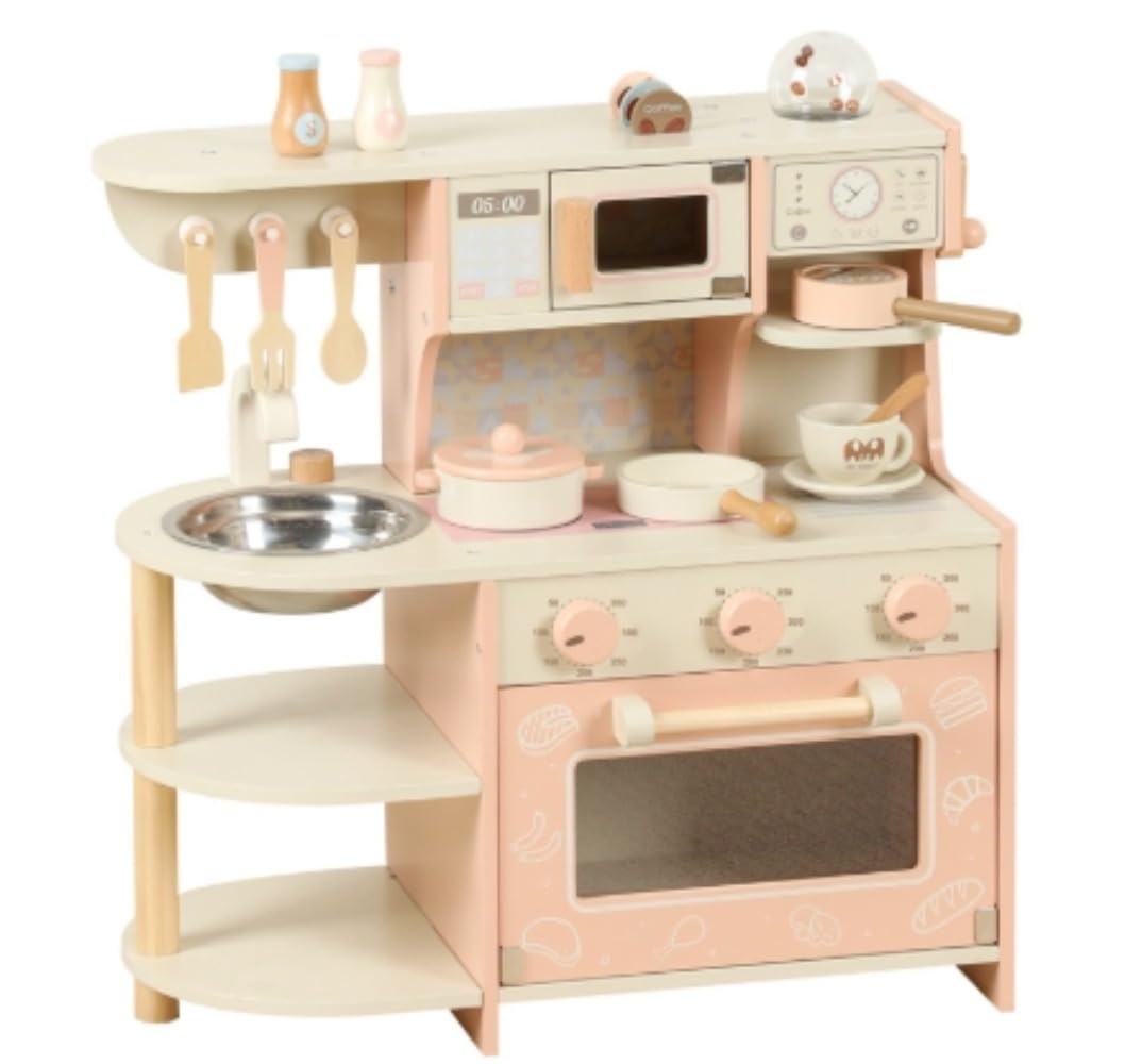 ままごとキッチン 木製 調理器具 調味料 食材 収納付き 組み立て式 ギフト ミニキッチン 子供 知育玩具 入学祝い 誕生日｜田野商店店