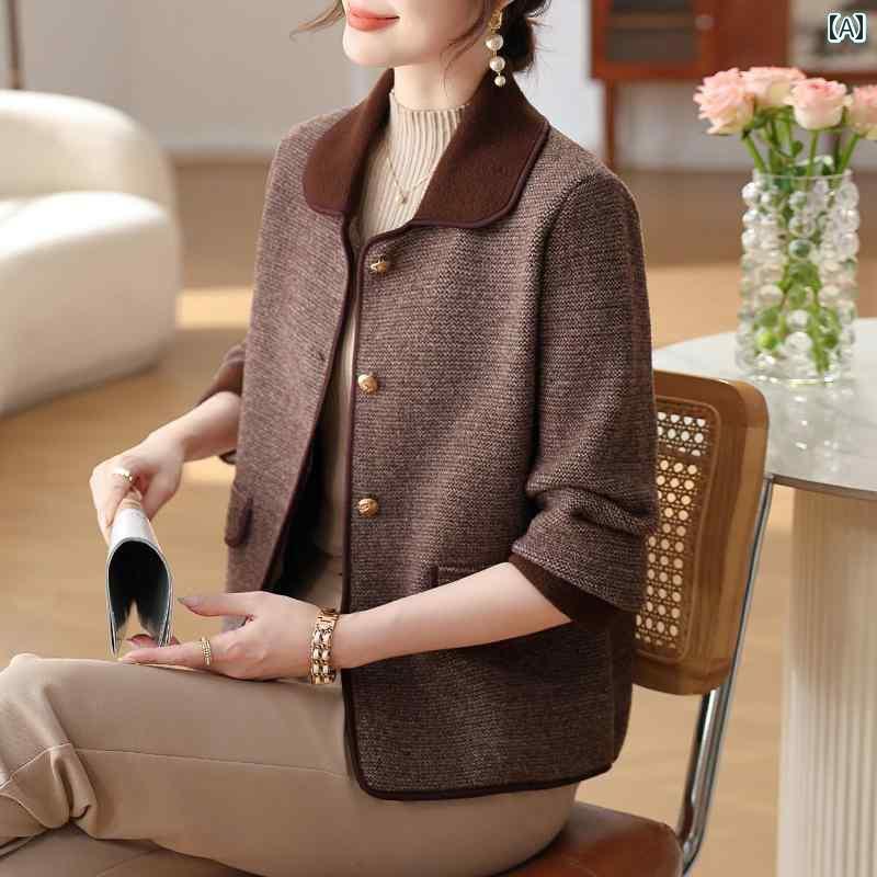 レディース 服 たわい無い 中年のおっ母さんの 春の 着こなし たわい無い 風 編み物 上衣 2025 トップス 今めかしいな 年月