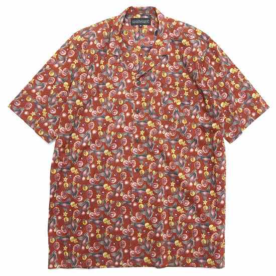 COOCHUCAMP クーチューキャンプ｜Happy Open Collard Shirt (ワイン)(半袖シャツ)