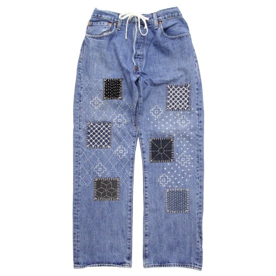 Nasngwam ナスングワム｜SASHIKO EASY DENIM PANTS (ブルー M-1)(ハンド刺繍デニムイージーパンツ)