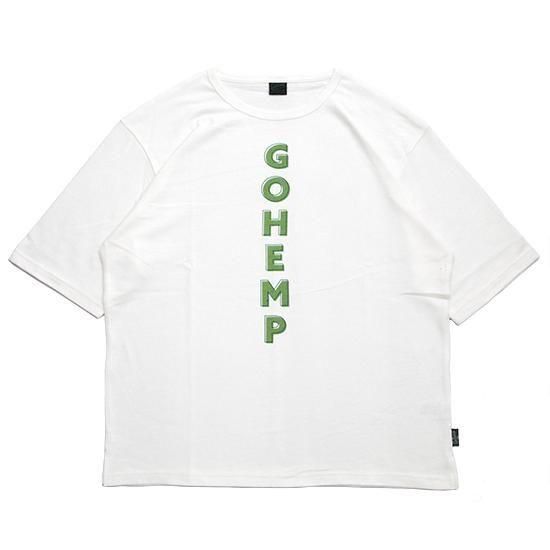 GOHEMP ゴーヘンプ｜VERTICAL LOGO H/SL WIDE FITS TEE (ナチュラル)(縦ロゴプリントの五分袖Tシャツ)