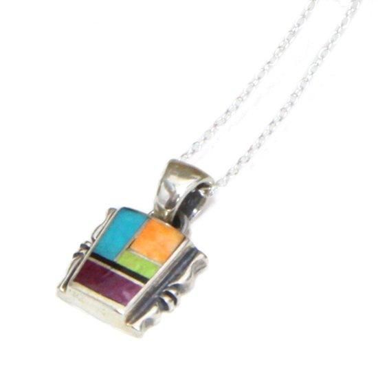 NAVAJO ナバホー族｜インレイネックレス 真四角 (アソート)(北米インディアン宝飾品 ジェームス・メニゴート)