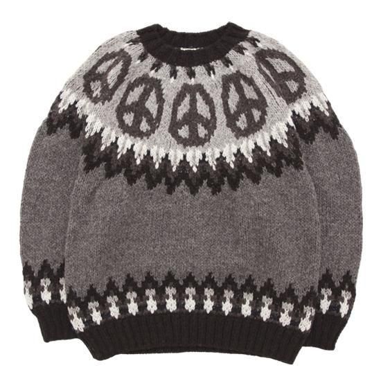 HAVE A GRATEFUL DAY ハブアグレイトフルデイ｜PEACE PATTERN KNIT CREW (赤銅色)(ペルー共和国編み物) メンズファッション-トップス-ニット・セーター