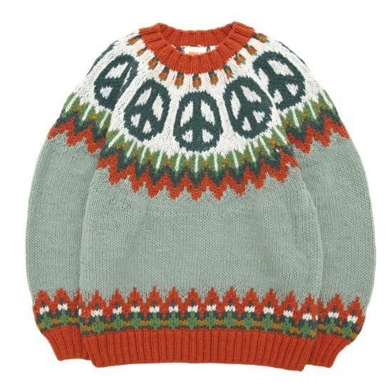 HAVE A GRATEFUL DAY ハブアグレイトフルデイ｜PEACE PATTERN KNIT CREW (セージグリーン)(ペルーニット)｜REVE STORE