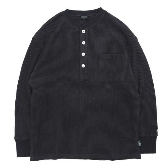 GOHEMP ゴーヘンプ｜HENLEY 4BTN WAFFLE (ブラック)(ヘンプコットンのサーマルロンTEE)｜REVE STORE