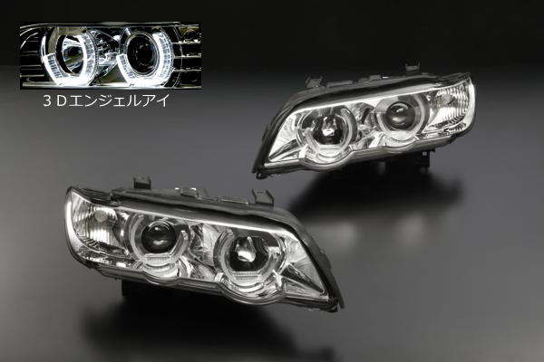 「EVOLUTION F」「インナーメッキ」 BMW E53 X5 前期 ３Dライトバー仕様 3Dエンジェルアイ ヘッドライト 【RELIABLE JAPAN(リライアブルジャパン)】