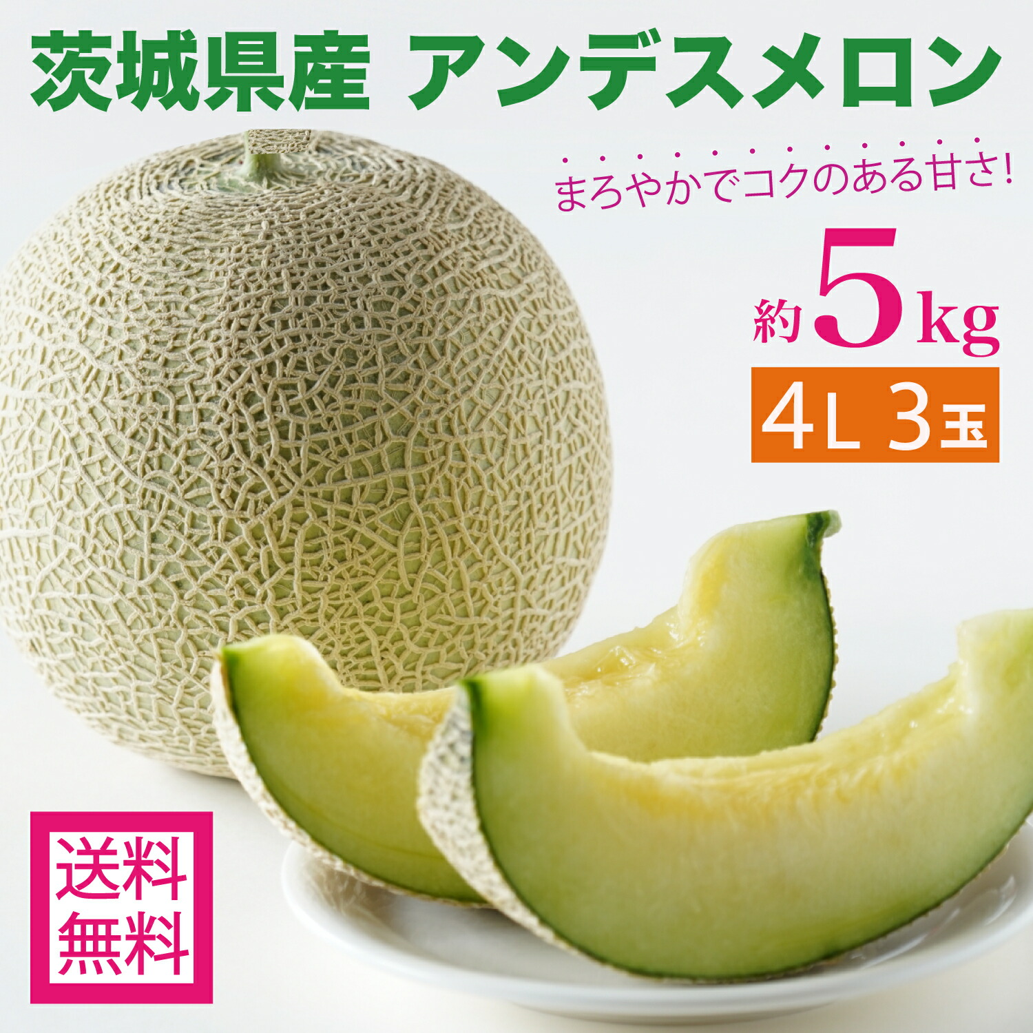 メロン 大玉 5kg 4L 3玉 優品 アンデスメロン オトメメロン イバラキング タカミメロン 茨城県産 青肉メロン 果物 フルーツ 家庭用 贈答用 ギフト プレゼント 贈り物 お中元 父の日 糖度 甘い 肉厚 ジューシー とろける