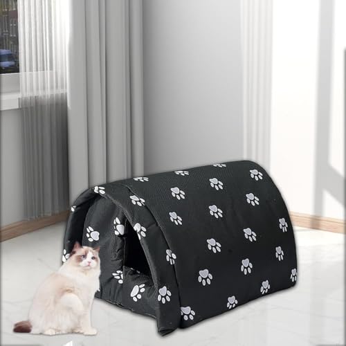 野良猫用アウトドア防水猫ハウス 猫小屋 屋外 犬小屋 ペット キャットハウス ドッグハウス 野良猫犬 折りたたみ式 暖かい 防寒 防風 (XL,ブラック)|レボショップ