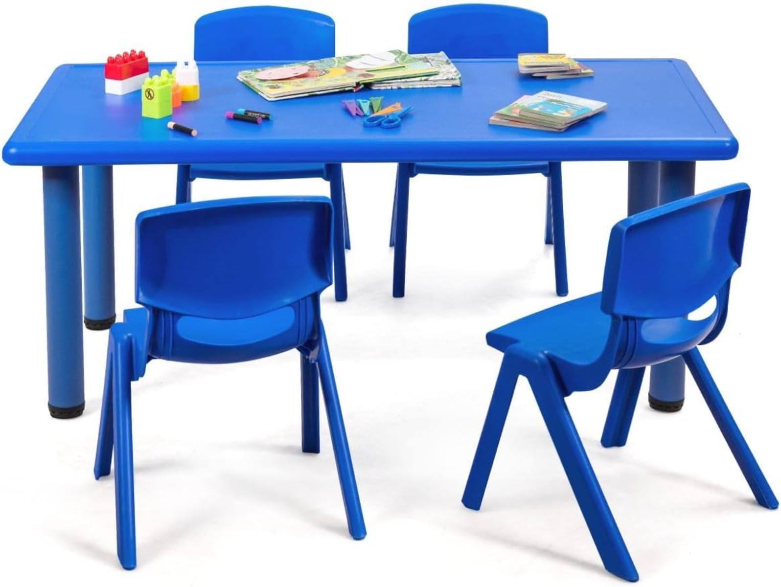 【ちびっ子用机・腰掛け】ちびっ子用矩形速見表と 4 脚折りたたみ能力のあるな腰掛け、赤ちゃん用活動学びとる机書き割り、図面・ライティング・命のせんたくに当て嵌める（乳くさいちびっ子用速見表）