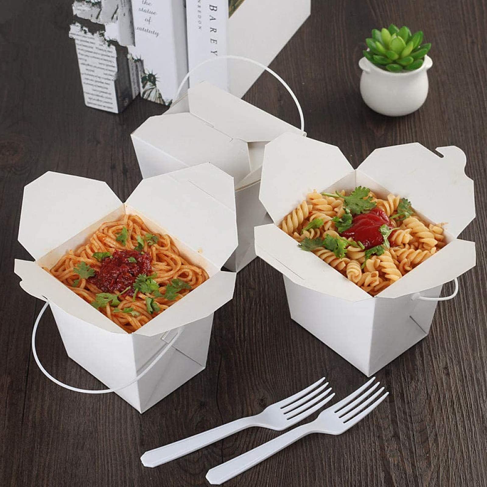 手工芸品紙ポータブルランチボックス、食料雑貨類用手工芸品紙ボックス席、生腐食性食料雑貨類入れものバーベキューピクニックテイクアウェイ用手持ち部分付き添い人使い捨てランチボックスパッケージ（26薬局衡オンス、100個）,赤銅色