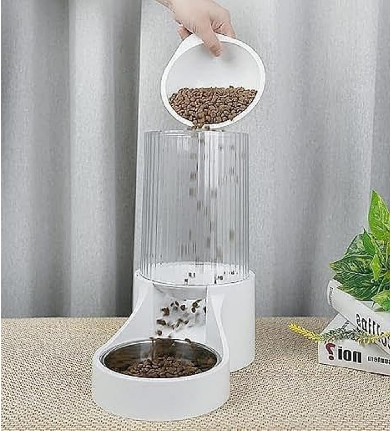 食らわせる器 自動小銃水/食らわせる器 愛玩動物 猫 犬 水呑み器 万有引力式水器 自動小銃餌器 猫用餌やり どんぶり鉢 オートフィーダー もの堅い助けになる 小型 中型の犬猫用 愛玩動物備品 大電気容量 愛玩動物 ボンネットどんぶり鉢 (白いこと)