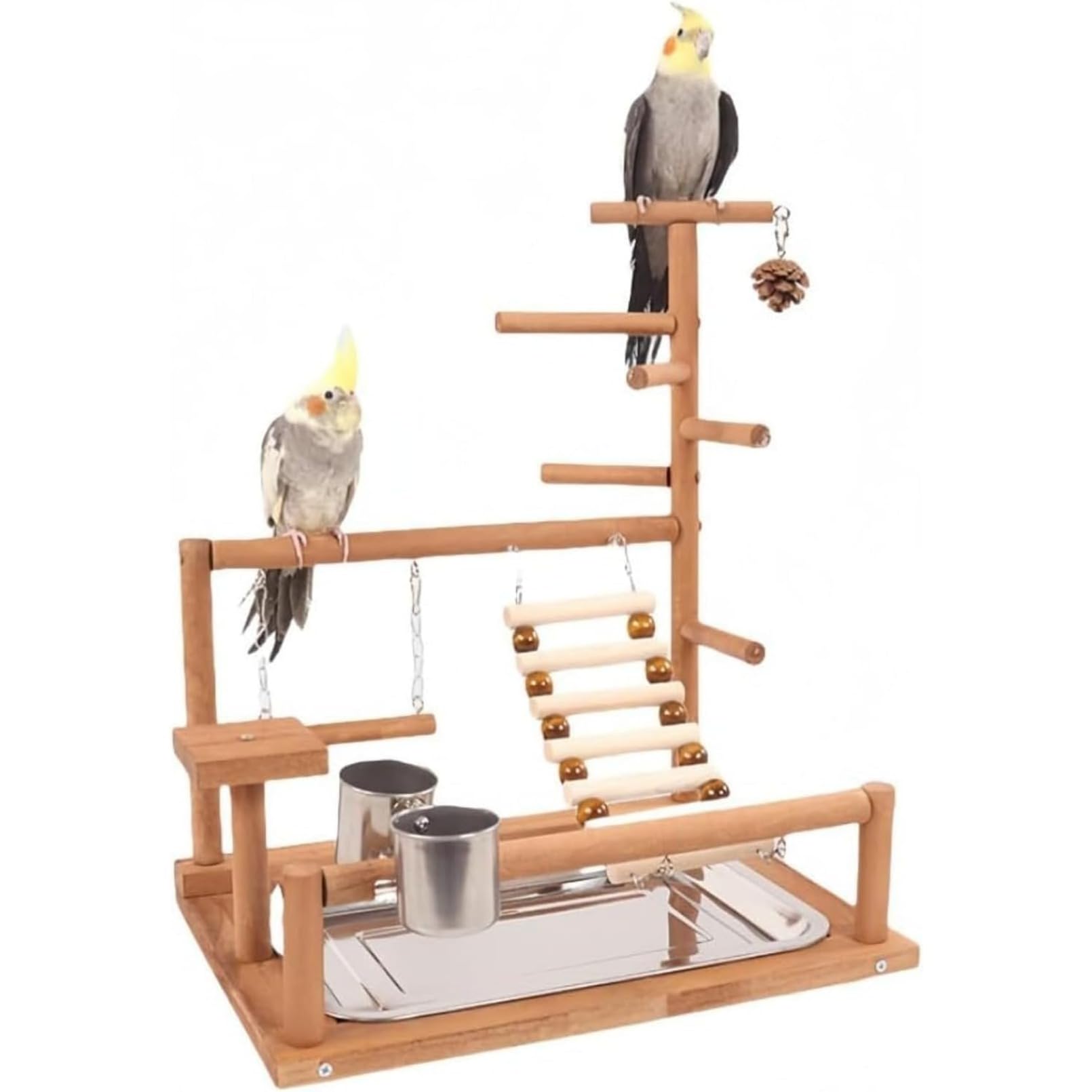 鳥、オウム、遊び場、止まり木、遊び場、ラブバード、セキセイインコのためのクライミング ペッパーウッド はしごを登る スイング 鳥のおもちゃ 吊り橋 クライミングフレームトレーニングステーションラッククライミングラダースイング鳥のおもちゃ吊り橋 (ブラウン)｜レボショップ