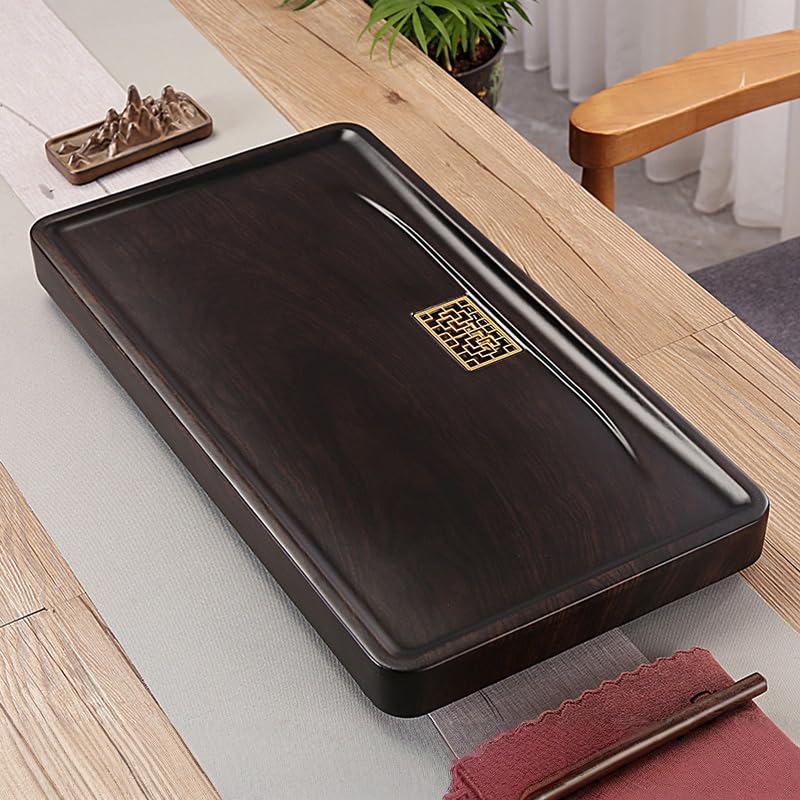 茶盤 黒檀木 木製 急須トレイ お茶トレイ 6035 排水機能 すのこ 天然木 茶器 急須 湯呑み 和風 インテリア おもてなし ギフト (60*32*5,ブラック)｜レボショップ