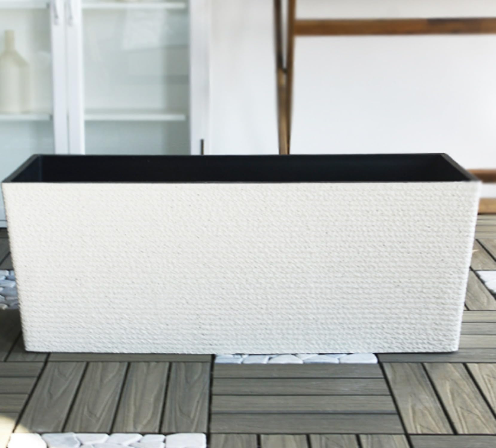屋外用長方形プラスチックプランターボックス 100*37*39 ベージュ 園芸用 省スペース 風雨耐性 (85*32*32,ホワイト)｜レボショップ
