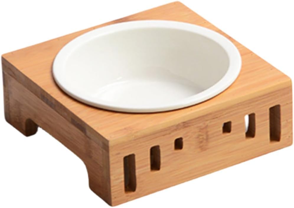 猫 食器 陶器 フードボウル スタンド 1/2/3連 セット 猫用 犬用 餌入れ 水入れ 食べやすい 斜め 傾斜 竹製 ペットボウル スタンド付き 皿 陶製 セラミック ご飯台 首 腰 負担軽減 取り外し可能 水洗い 清潔 おしゃれ ナチュ｜レボショップ
