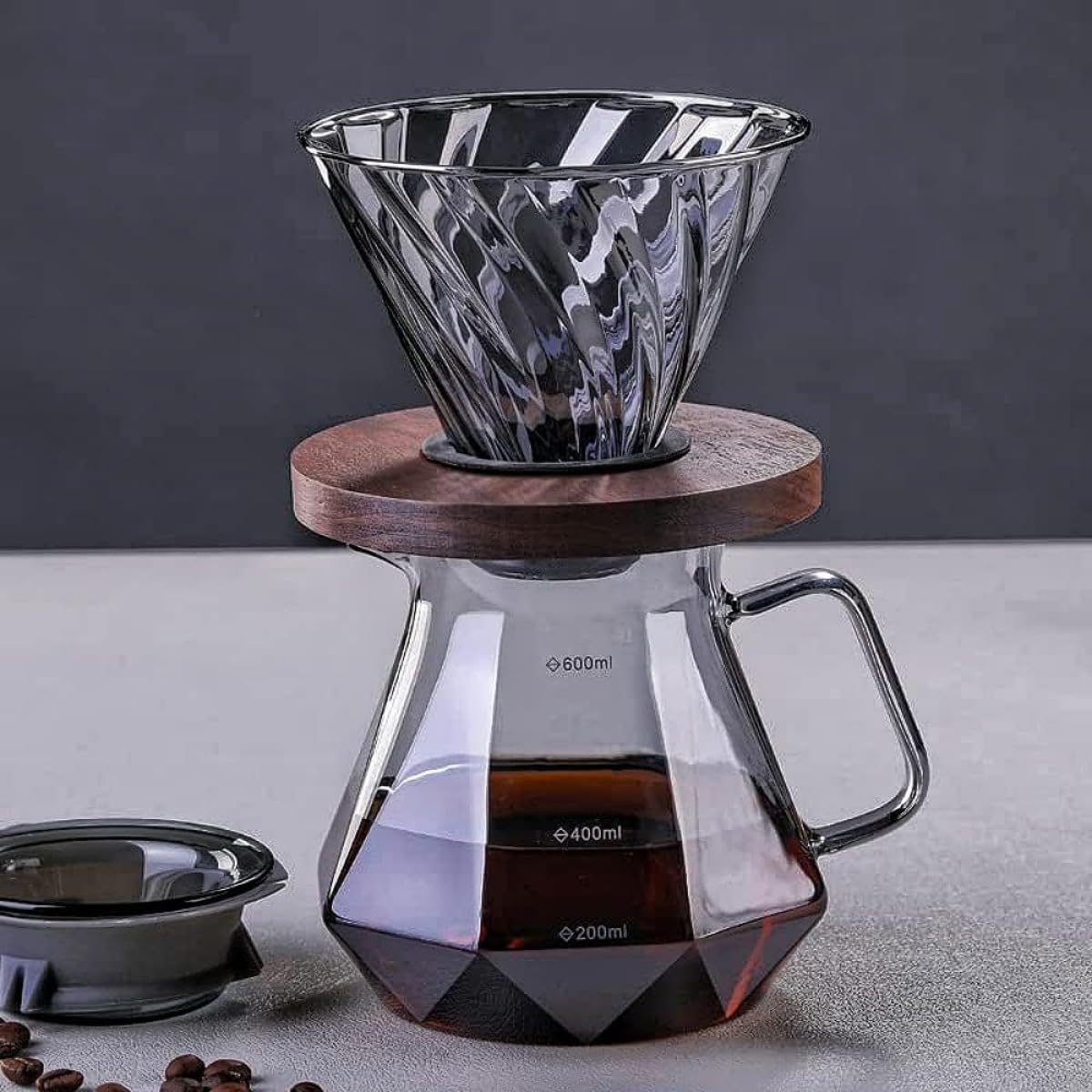 コーヒードリッパー サーヴァー 仕掛ける 600ml 耐熱硝子 生まれながら木製照明ランプ付 お手々ドリップ 今めかしい コーヒーポット カフェー物の具 2～4人用