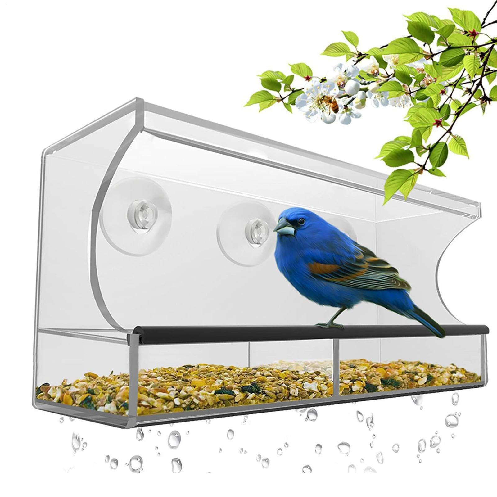 野鳥見ること バードフィーダー 窓用 餌台 アクリル樹脂製 吸盤くっ付ける式 飛禽 エサ台 庭 ガーデニング 澄み切った せつ然たる 野鳥の餌台 見ること用