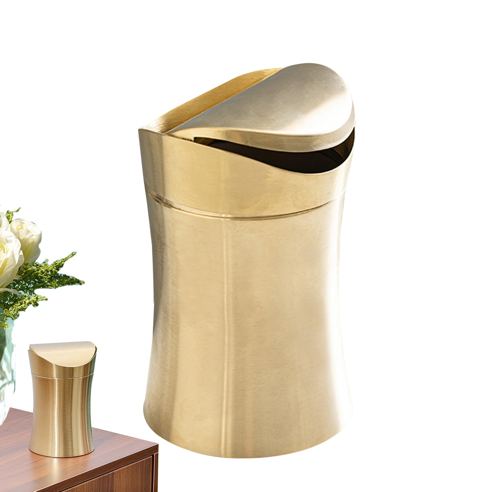 卓上 紙くずかご 今めかしい ステンレス鋼 蓋付き添い人 律動的な調子式 小型 ミニ 砂ぼこりボックス席 リビング 事務室 事務机 車用 1.5L