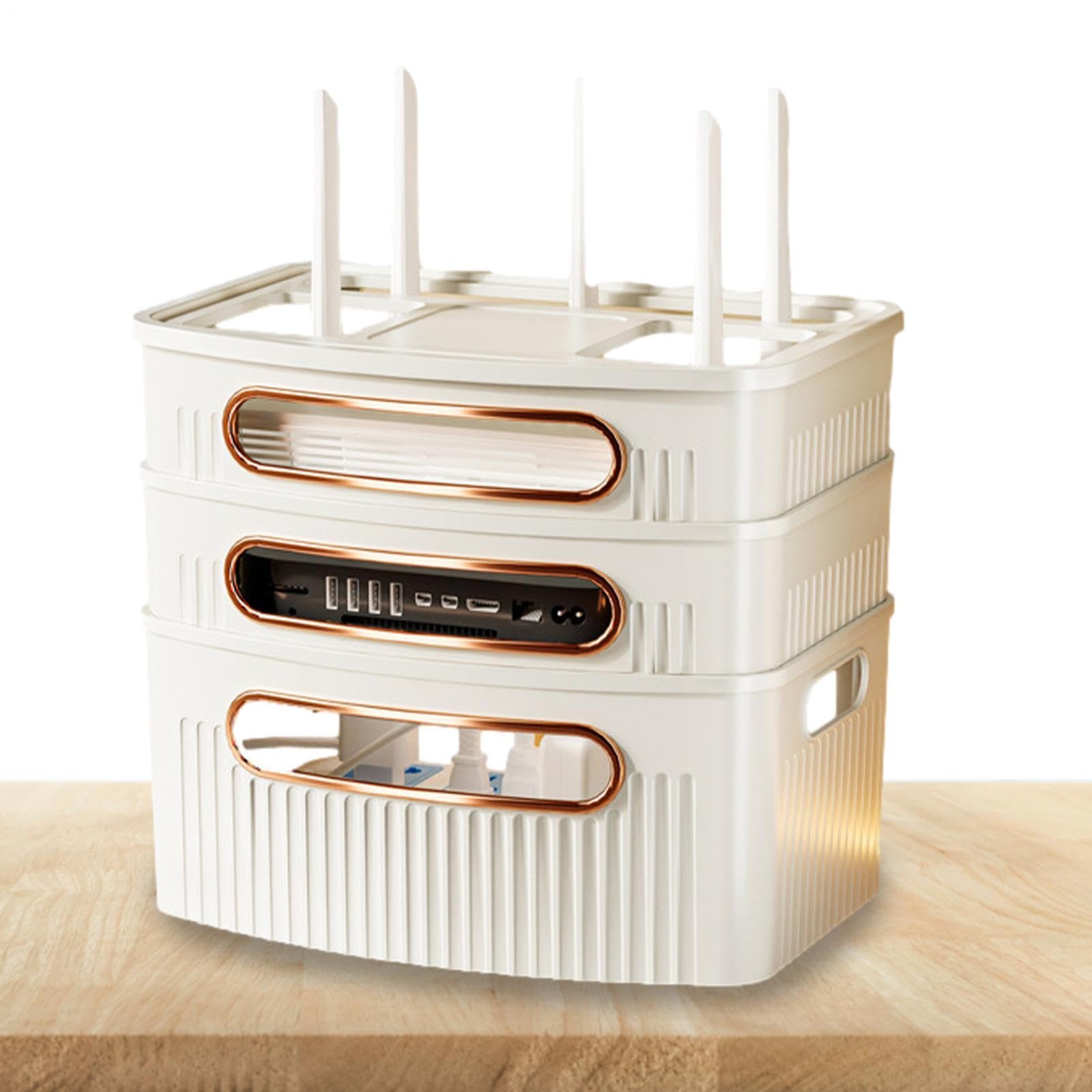 Wi-Fiルータ納めるボックス席 有線テレビ納める ルータつつみ隠し 納める容れもの モデム ルータ 納める棚 卓上 架線取り片づける ボックス席 今めかしい 白いこと