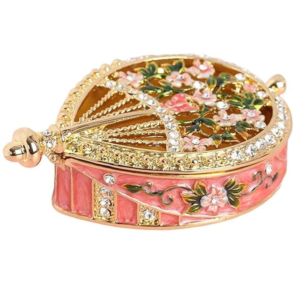 扇形 宝飾品ボックス席 小入れもの ミニ入れもの 佩び物入れもの 納める入れもの 金属元素 今めかしい 差し上げ物 差し上げ物 室内装飾雑貨 飾りつけ 晴れ晴れしい エナメル調 花柄 生産ライン石ころ付き添い人