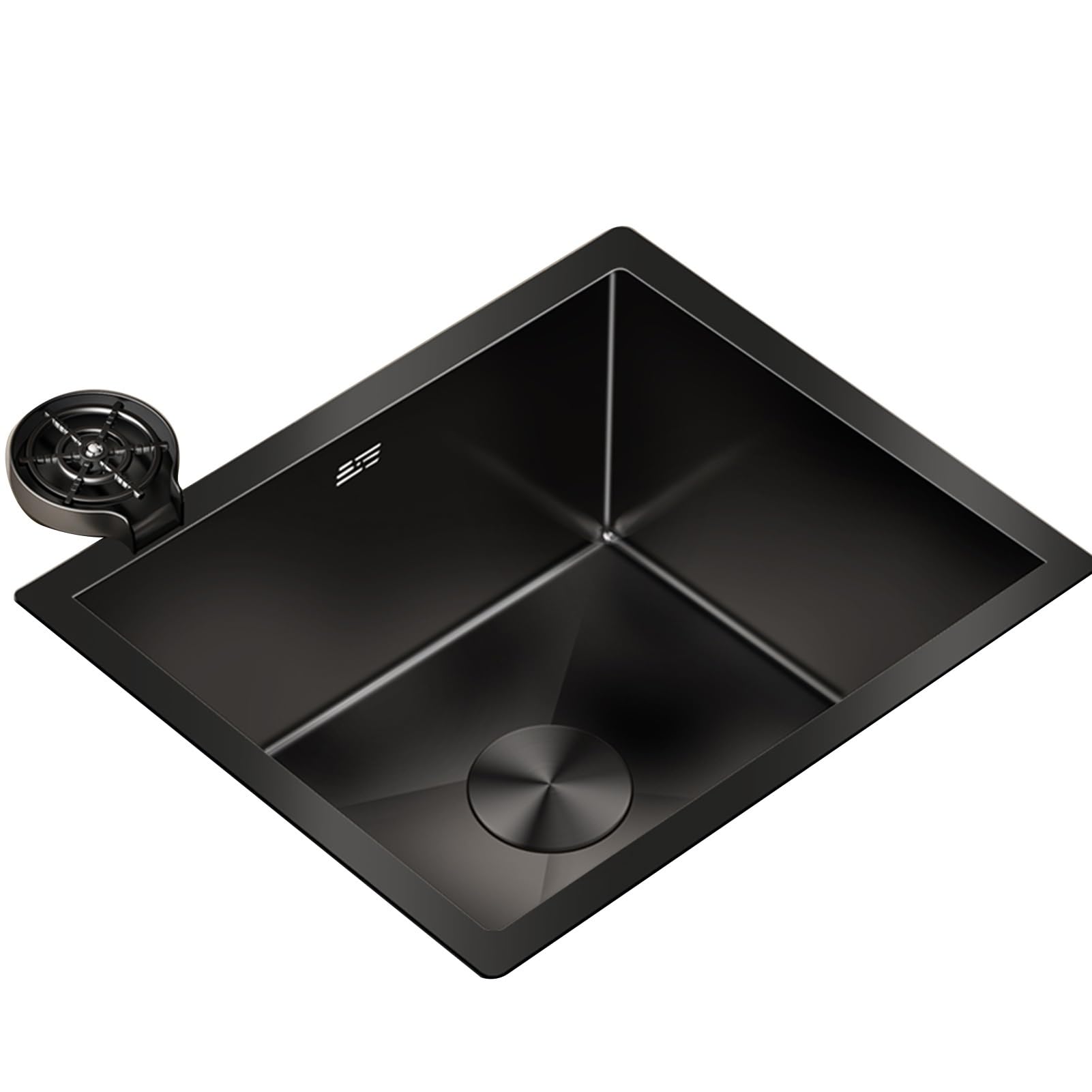 キッチンシンク ステンレス製 45&times;45cm 静音仕様 カップウォッシャー付き 水切りバスケット付属 ブラック アンダーマウント キッチン用品 シンク おしゃれ 排水トラップ付き｜レボショップ