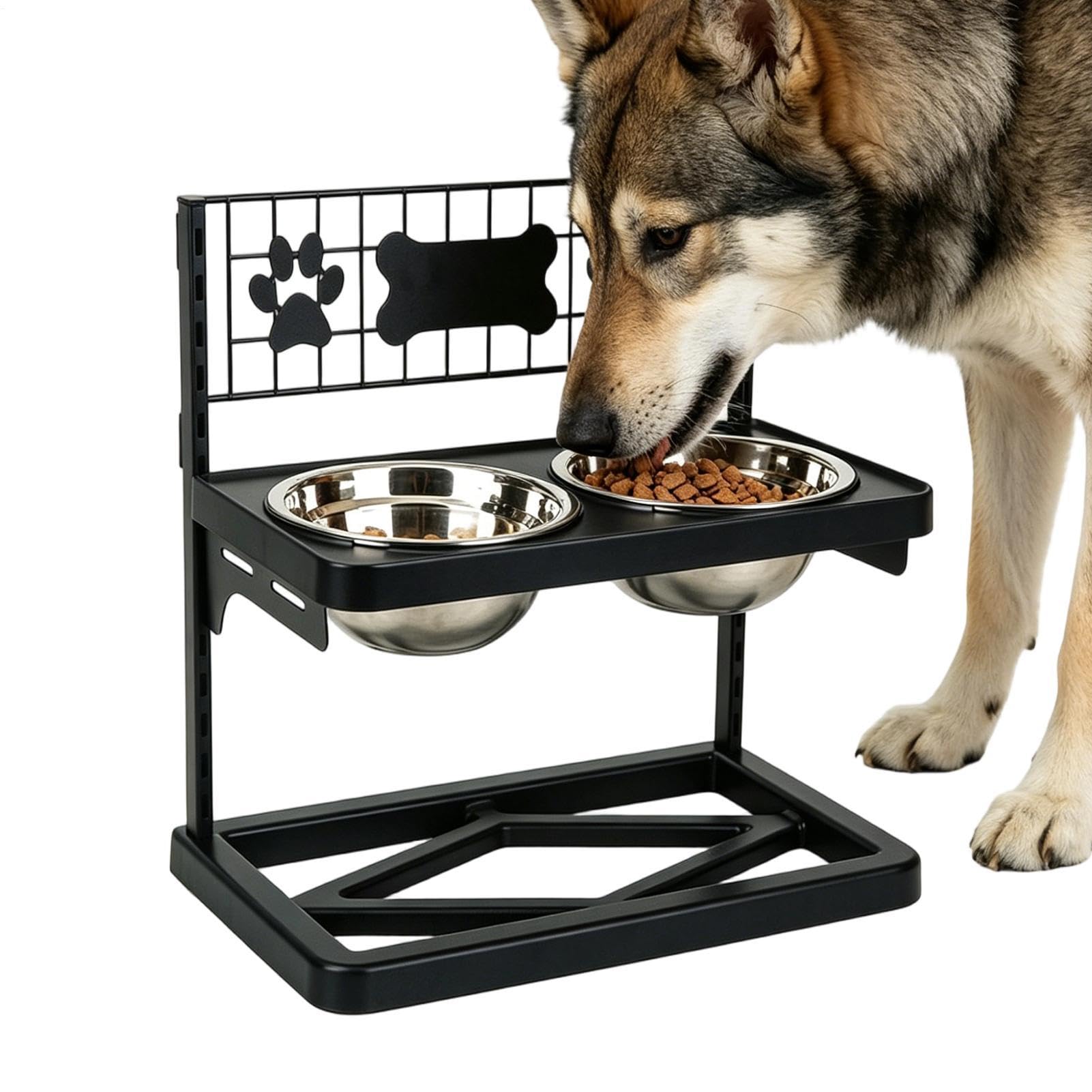 高さ合わせる能力のある フードボウルスタンド 犬用 食器台 ステンレス鋼どんぶり鉢 2個付き添い人 上滑り打ち切り付き添い人 愛玩動物用 フィーダースタンド 餌入れ 水入れ 照明ランプ付き添い人食器台 エサ台 中型犬 大型犬 室内用 愛玩動物装置