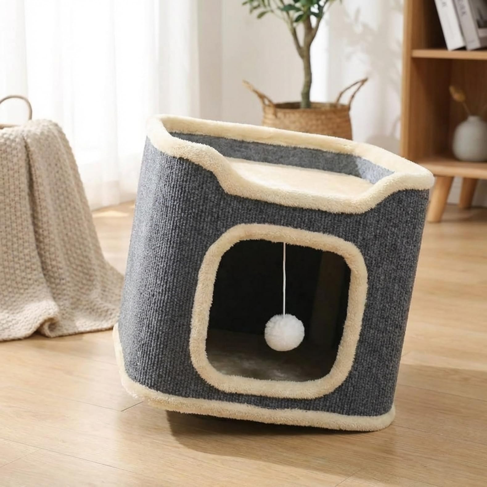 キャットタワー 猫ハウス キャットハウス 隠れ家 折りたたみ式 爪とぎ 麻紐 ポール付き スツール 椅子 ペット用 ベッド 多頭飼い お昼寝 遊び場 室内用 組立簡単 四季通用|レボショップ