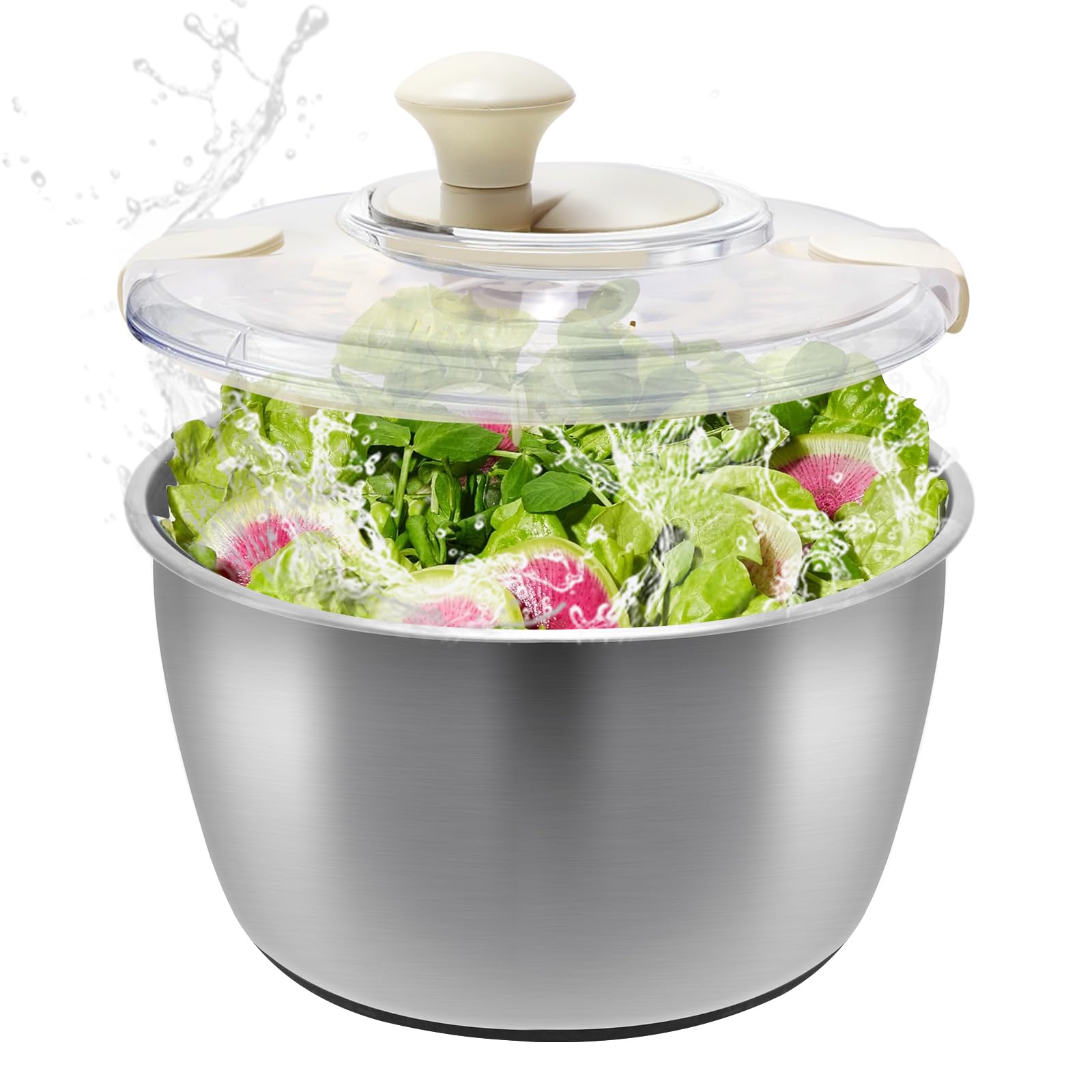 サラダスピナー ステンレス鋼 草片みずきり器 5L 大電気容量 手動 草片洗いもの どんぶり鉢 コランダー ざる 水切り器 蓋付き添い人 パスタ カレー 持ちはこぶし分かりやすい 上滑り打ち切り付き添い人 御厨子所備品 膳立て物の具
