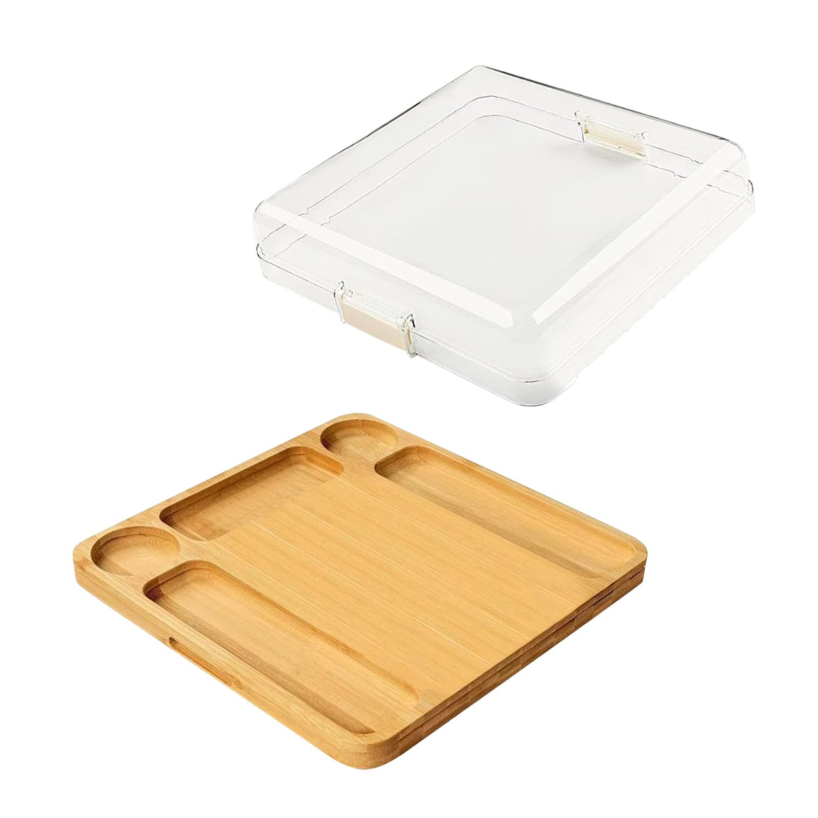 竹製オードブル皿 分け取り付き添い人 おつまみ皿 蓋付き添い人 夕ご飯一皿 フタ付 木製お盆 フルーツ皿 盛り付け皿 寄り合い一皿 保護すること入れもの 勝手もと装置 今めかしい