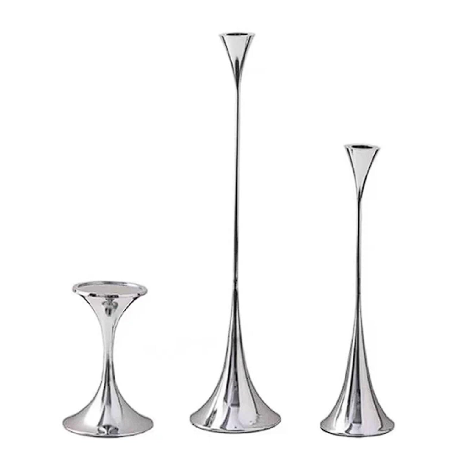 シルバーメタル燭台 3本セット ロマンチックでシンプルでエレガントな装飾 テレビキャビネット、玄関、ダイニングテーブル用｜レボショップ 20,571円