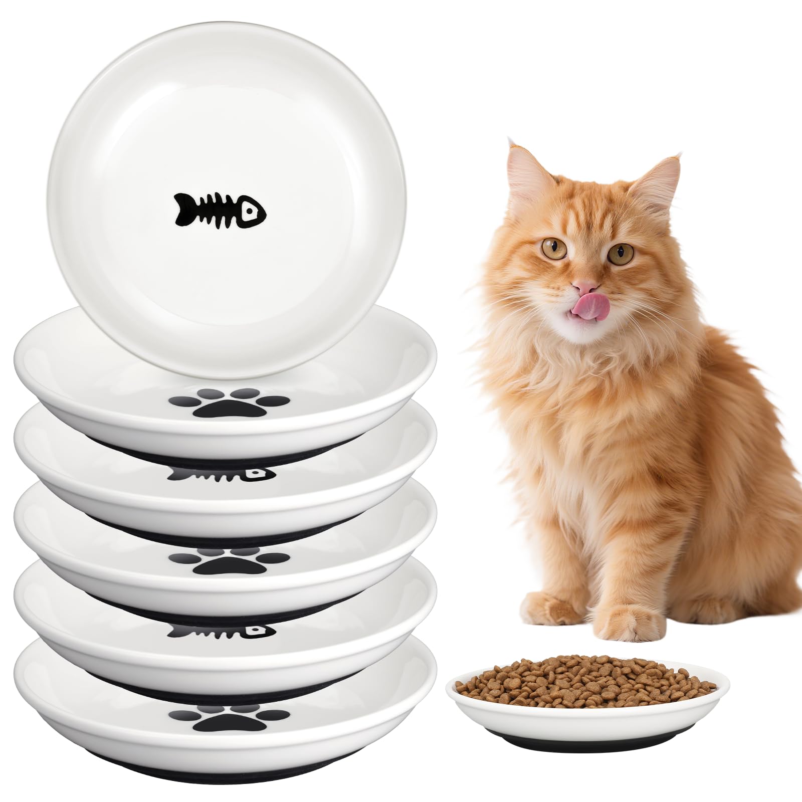 キャットフードボウル、セラミックキャットフードボウル 滑り止めシリコンボトム 水濡れ・乾湿用 (猫の足+魚の骨) 6個入り｜レボショップ 12,335円