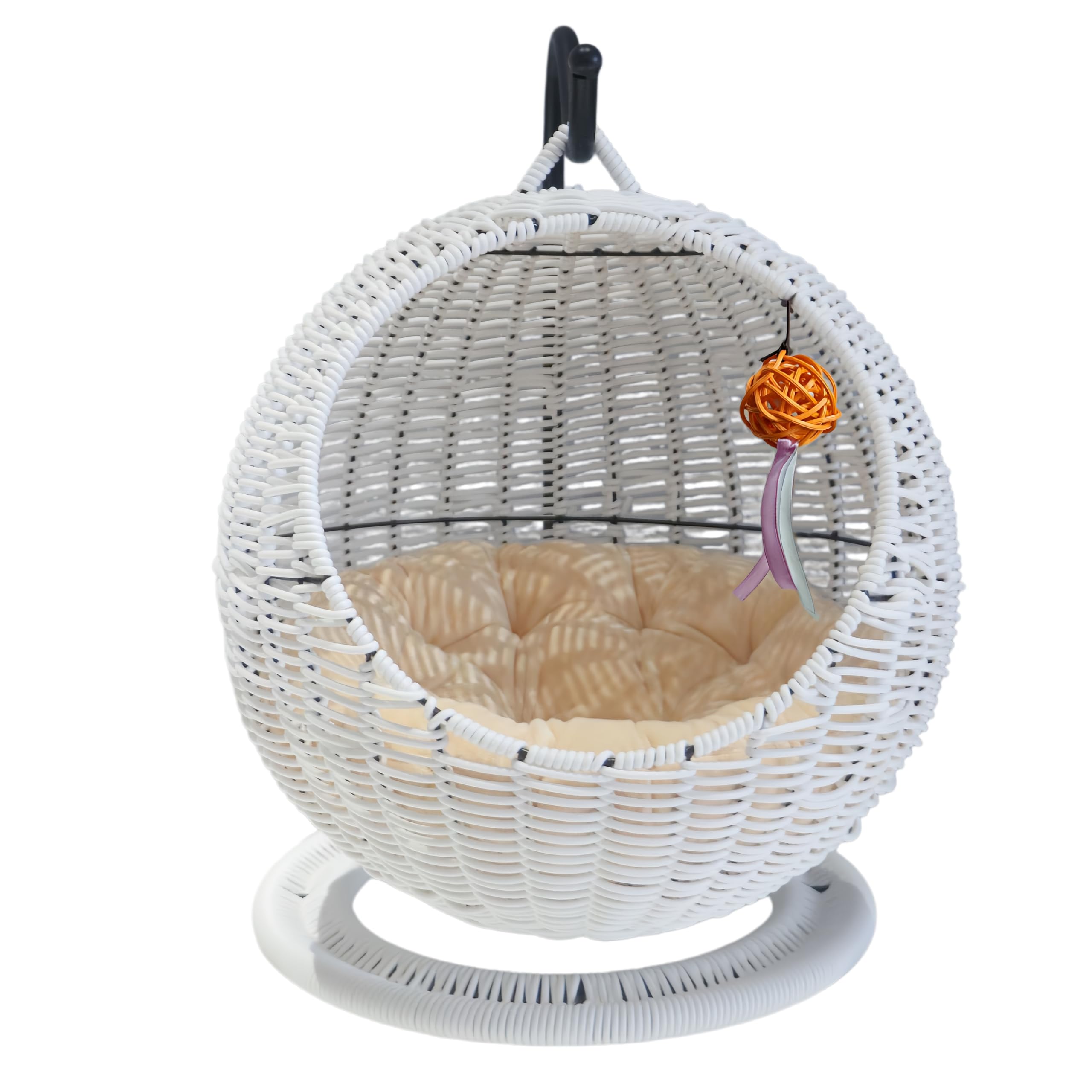 半閉鎖式ペットハンモック猫小屋、円形み夏ハンモック、天然材料を用いた多色選択通気ペット用品46&times;46&times;60 (ホワイト)｜レボショップ 22,341円