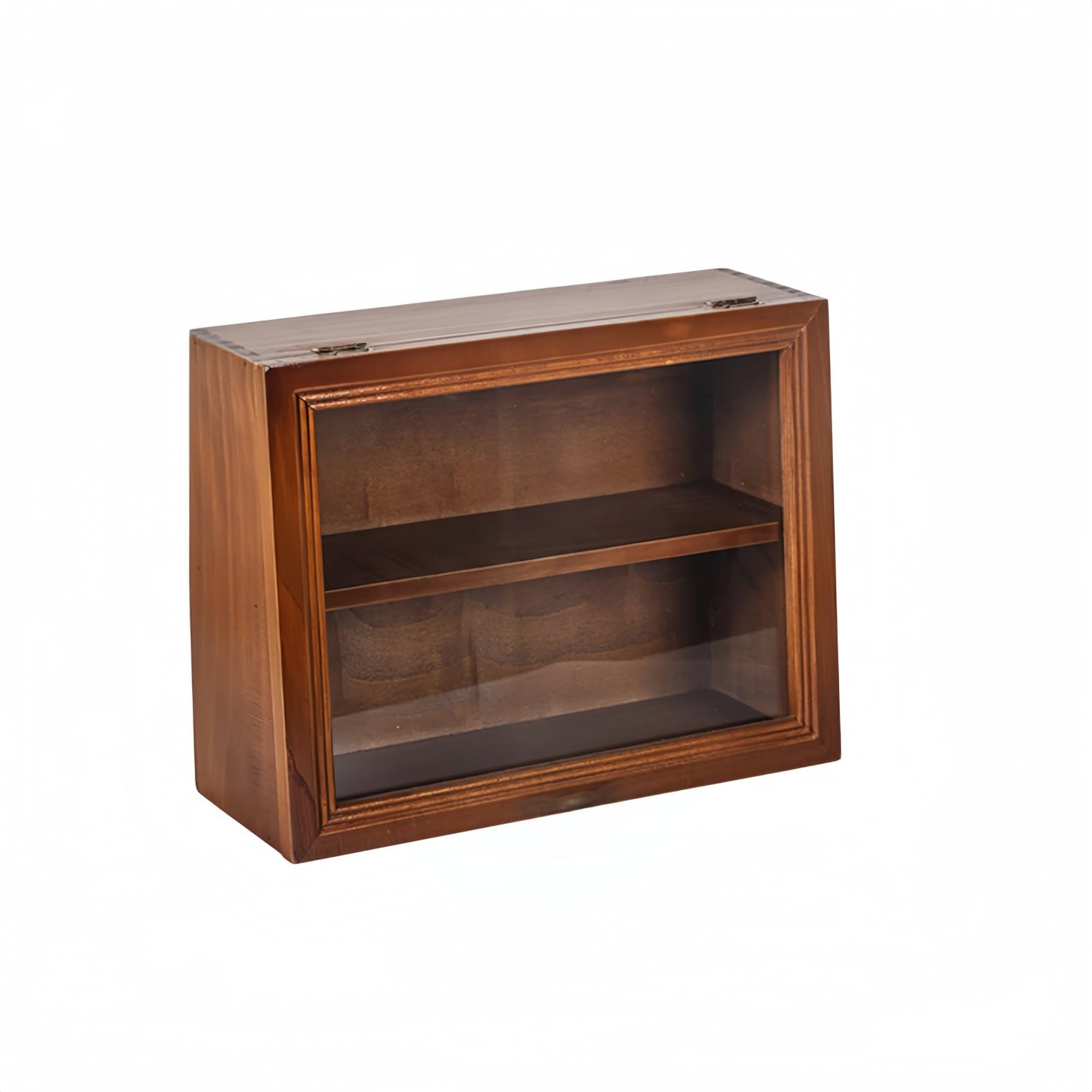 木製 コレクションケース 卓上 ナチュラル木目 フィギュア ディスプレイケース 2段棚板 アンティーク風 ガラス扉付き 収納キャビネット 透明アクリル 小物整理 (小さい)｜レボショップ