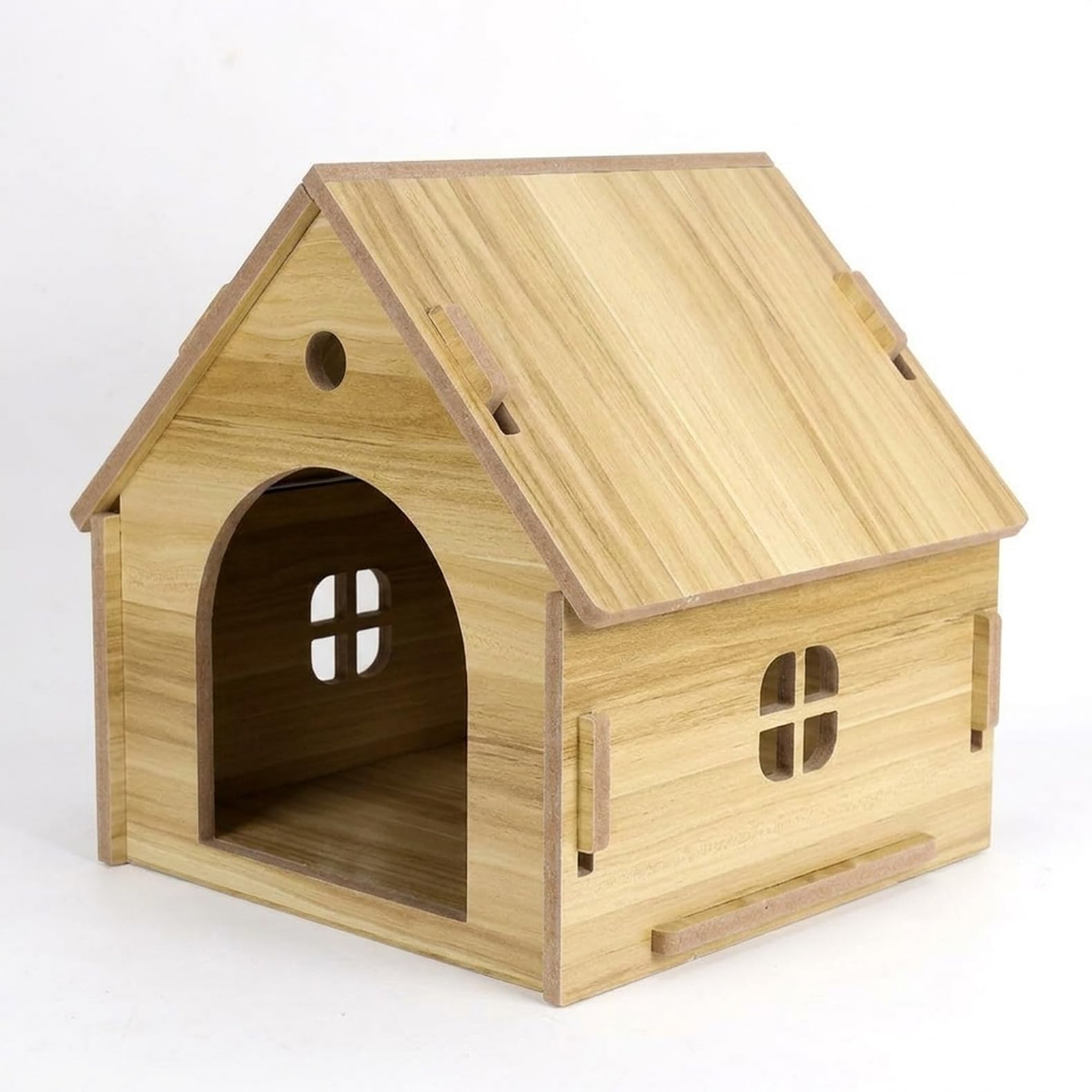ペットハウス 木目調 猫小屋 犬小屋 小型犬 猫用 屋内 屋外対応 窓付き 組み立て簡単 工具不要 通気性良好 オールシーズン使用可 縦57&times;幅51&times;高さ59 インテリアに馴染むおしゃれデザイン (縦57幅51高59,たけいろ)｜レボショップ