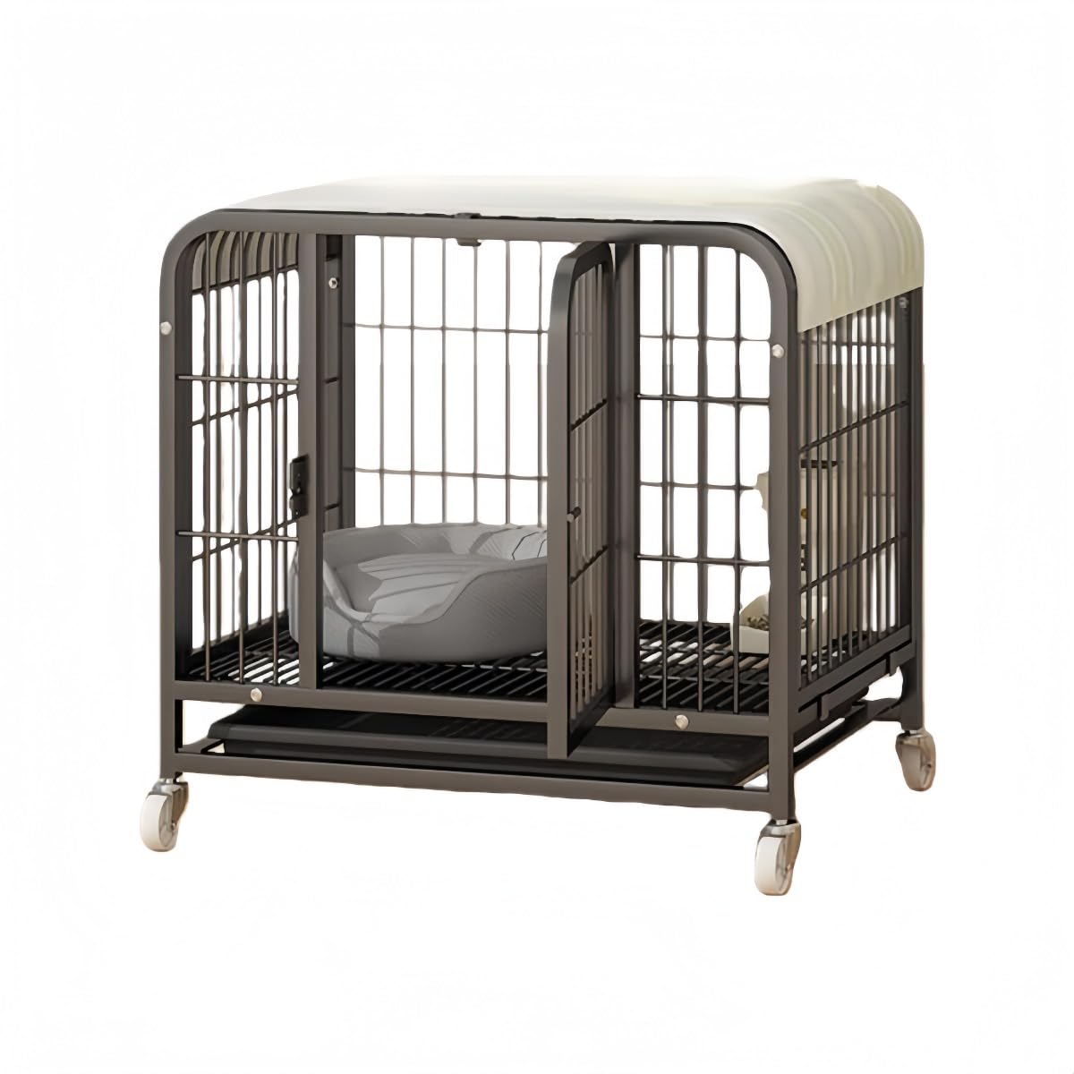 大型犬 ケージ トイレ付き 室内 移動可能 組み立て簡単 頑丈 ペットサークル すのこ お手入れ簡単 防音 省スペース (93,ブラック)｜レボショップ