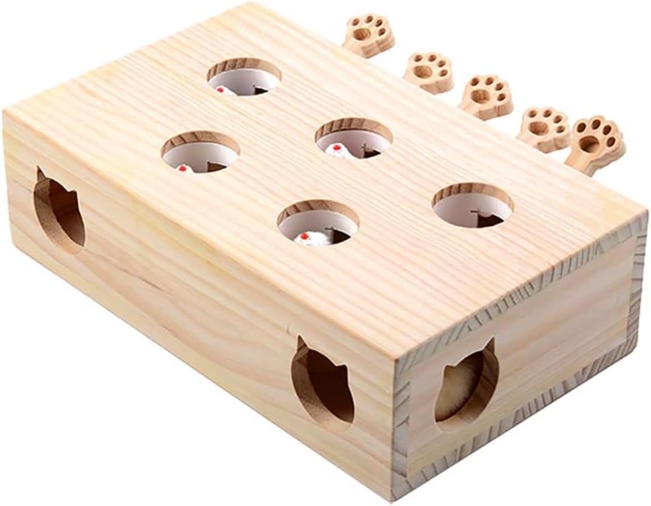 木製 モグラ叩き 5穴 猫 おもちゃ 猫じゃらし 猫遊び 厳選木材使用 自分で遊ぶ好奇心をくすぐる もぐらたたき ネズミ 知育玩具 ペットグッズ 知育 おもちゃ 運動不足 ストレス解消|レボショップ