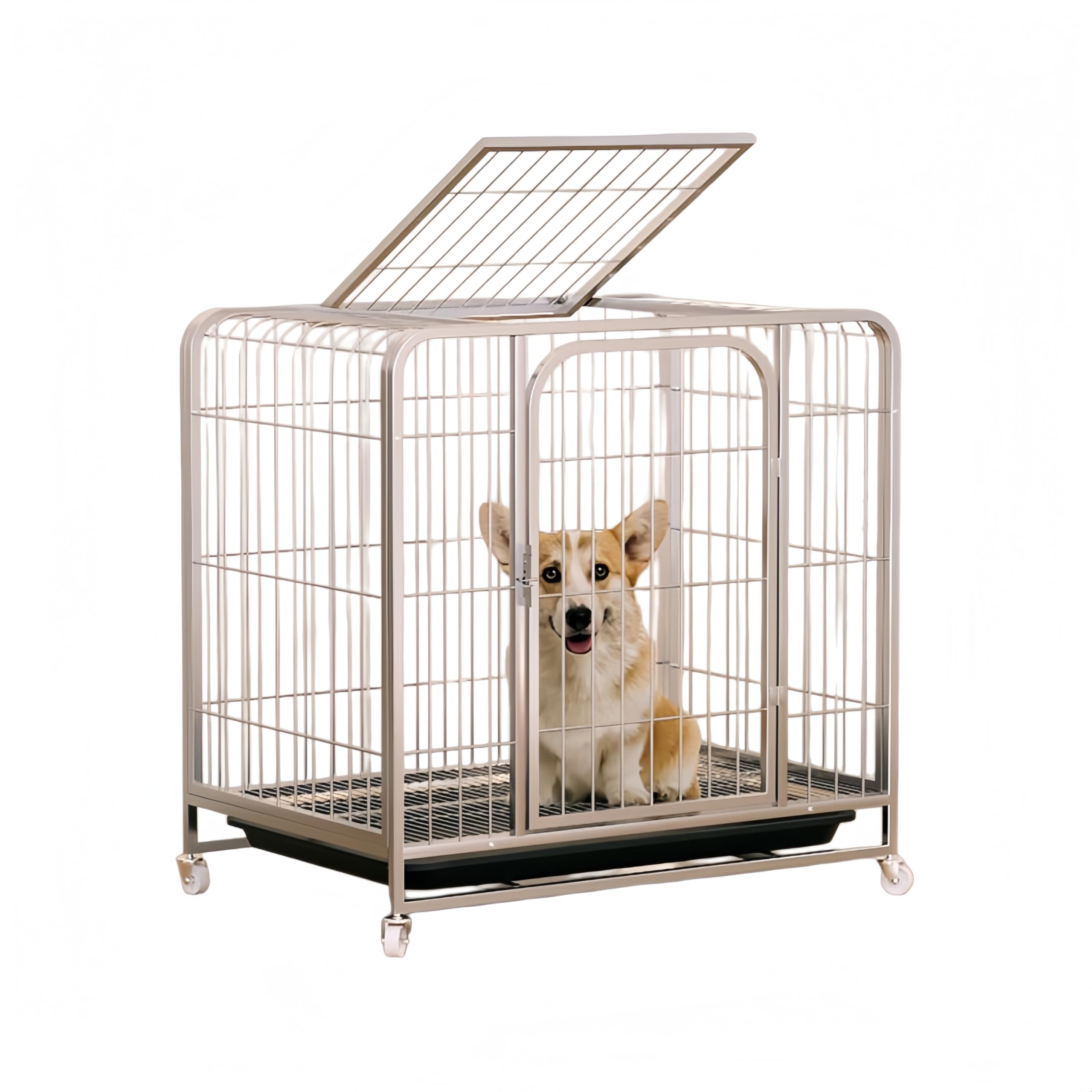 大型犬用折りたたみケージ金属製方形パイプ防錆加工防音設計4個キャスター付き中型犬対応コンパクト収納組み立て簡単ペットサークル頑丈構造(93*64*85) (78*54*72,シルバーモデル)|レボショップ